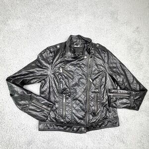 Faux Leather Jacket Womens XL Black Quilted Moto Biker‎ Asymmetrical Zip Pockets